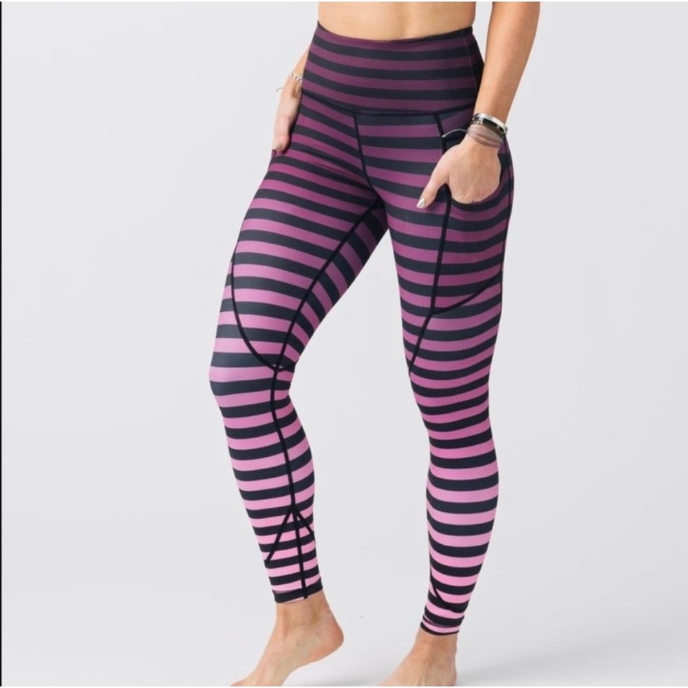 ZYIA Purple and Black Striped Pocket Leggings Ombre